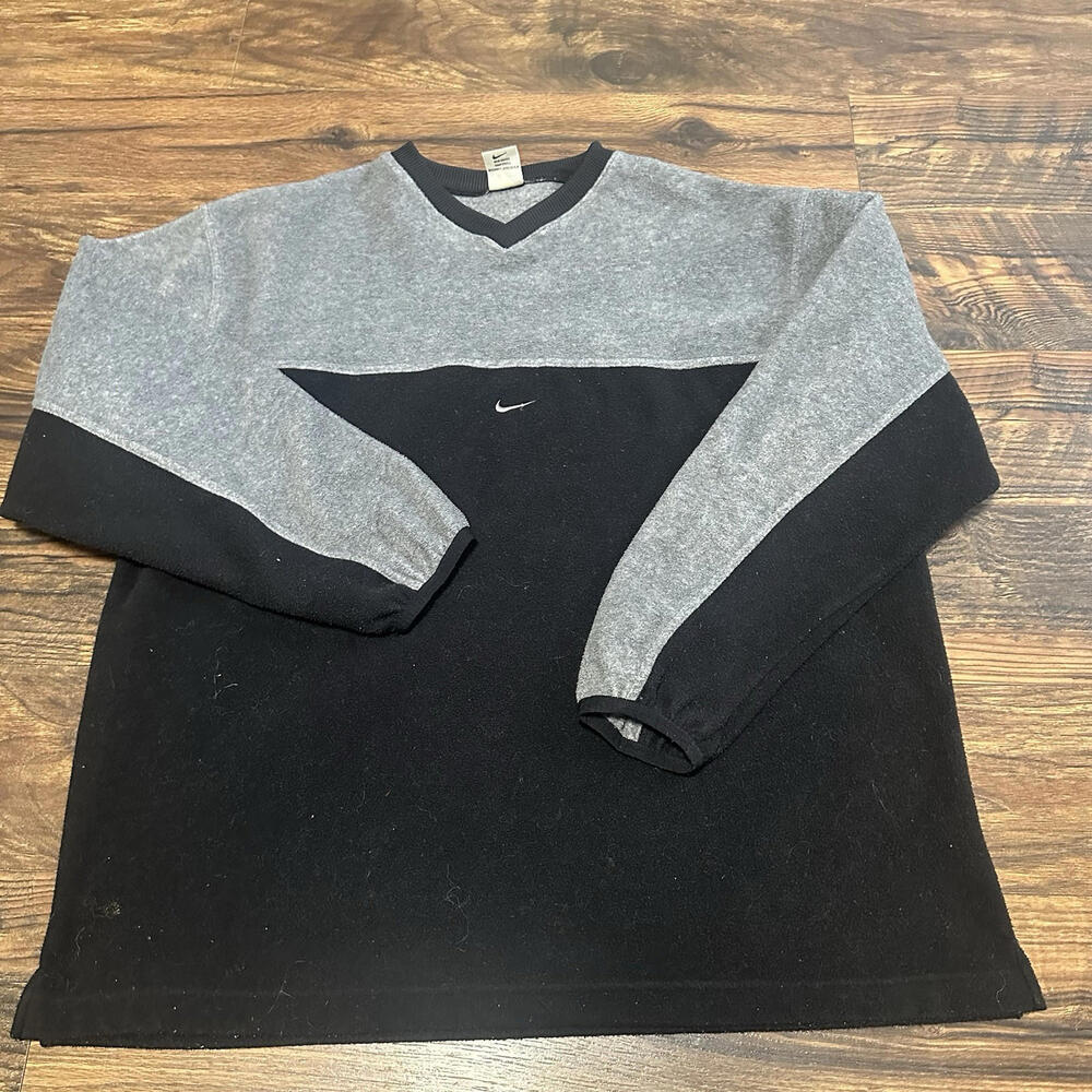 VINTAGE Nike Sweatshirt Mens Large Black Gray Center Swoosh Crewneck Logo Y2K